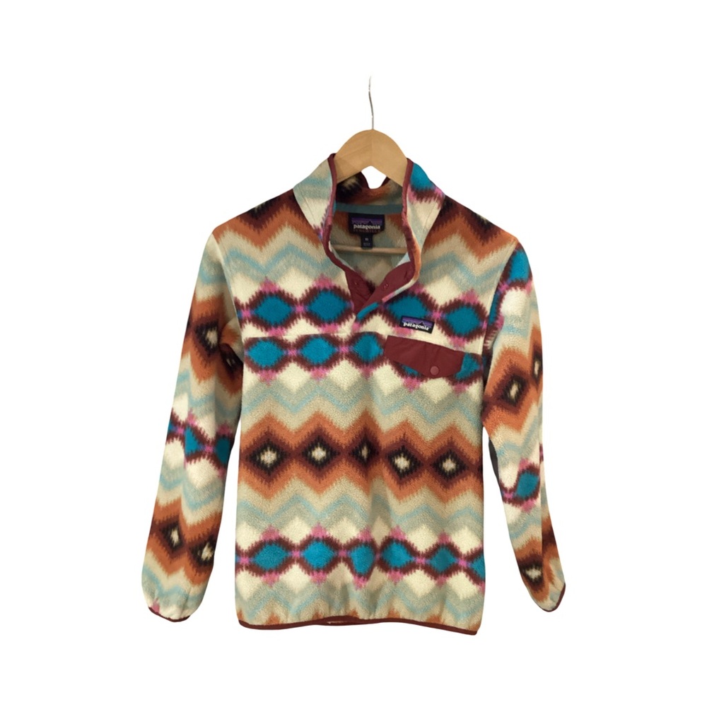 Patagonia Synchilla Multicolor Aztec Patterned Snap Pullover Jacket/Sweater Top